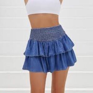 Aerie Blue Smocked Denim Skirt A0450